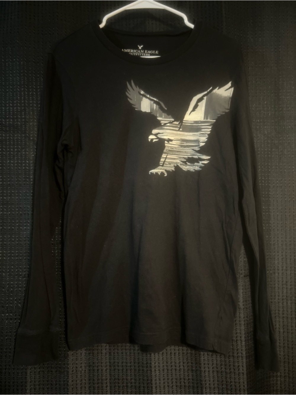 American Eagle Outfitters Black Long-Sleeve Tee with Eagle Graphic